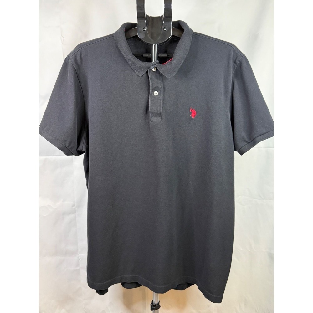 Classic US Polo Assn Mens XXL Black Short Pique Polo Shirt Red Logo